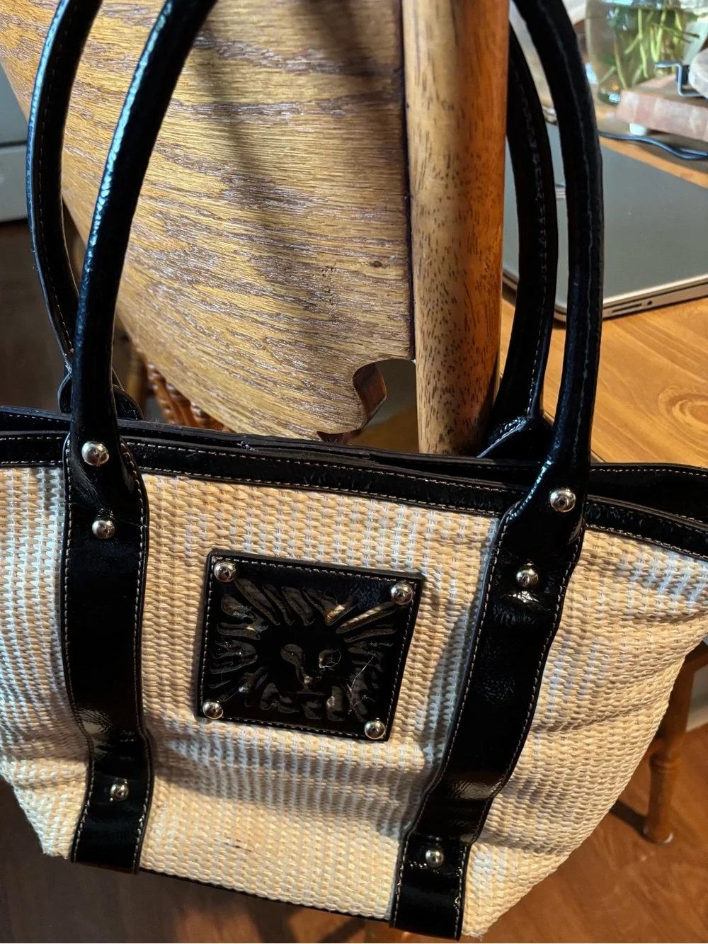 Black and Cream  Anne Klein Woven Tote Handbag - Stylish Everyday Carry